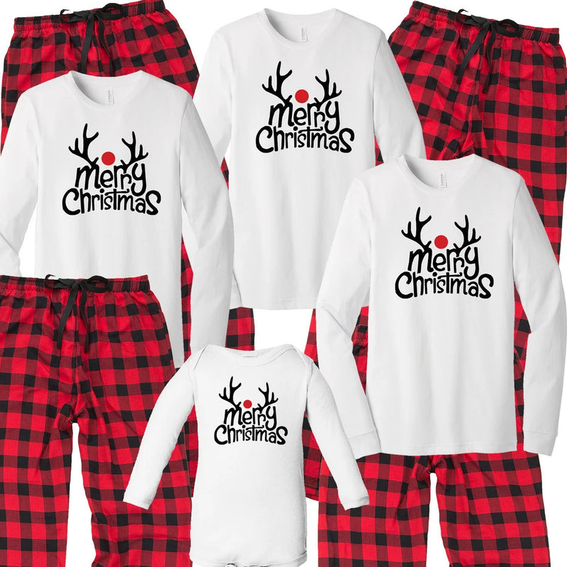 Buffalo Plaid Deer Christmas Family Pajamas