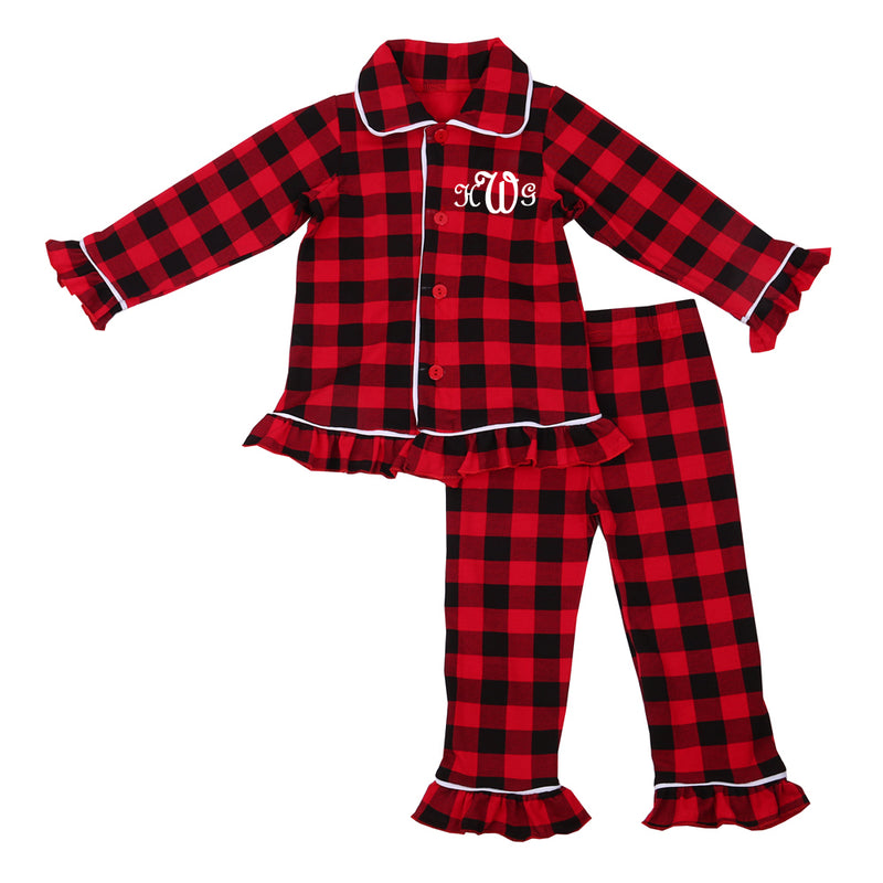 Personalized Plaid Ruffle Christmas Pajamas - Buffalo Plaid – Cotton Sisters