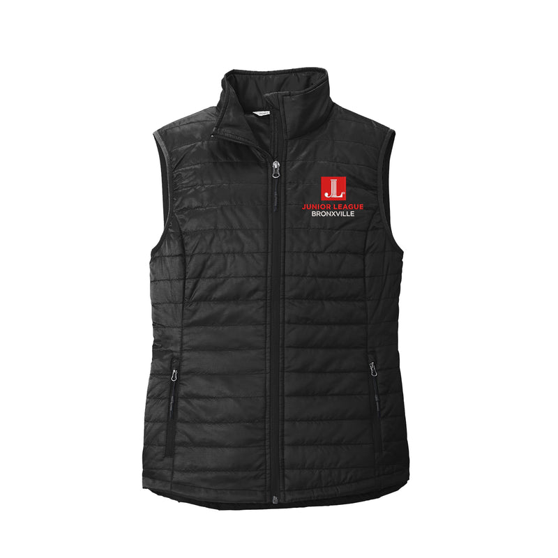 Junior League of Bronxville Puffer Vest - Black Puffy Logo Vest - JL Bronxville Logo