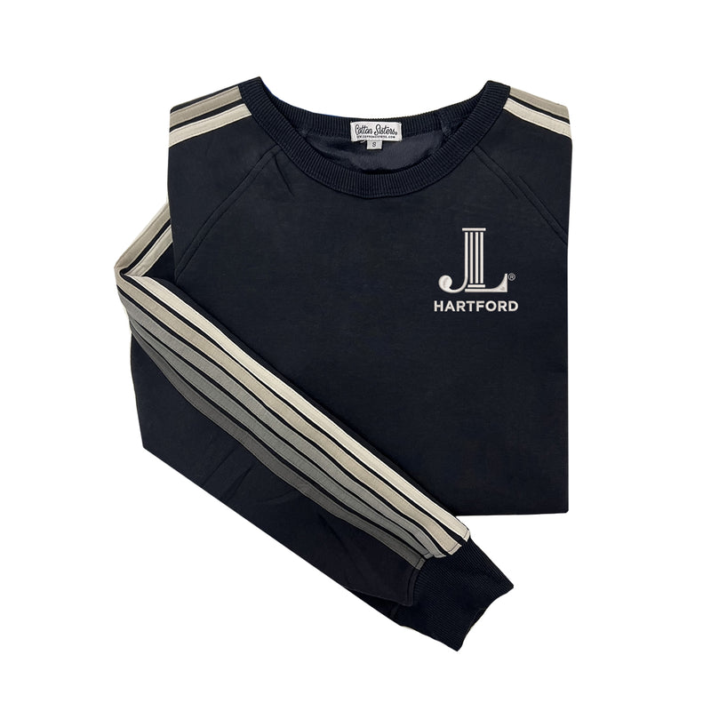 Junior League of Hartford Striped Crewneck Luxe Fleece Sweatshirt - JL Hartford Icon Charcoal