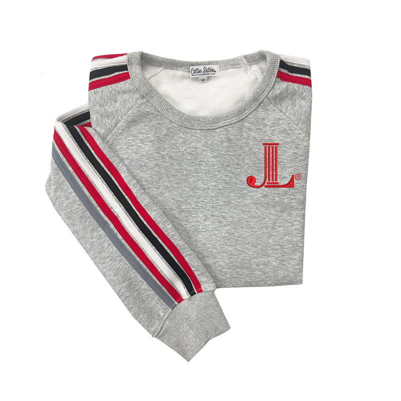 Junior League Striped Crewneck Luxe Fleece Sweatshirt - JL Icon - Red & Black