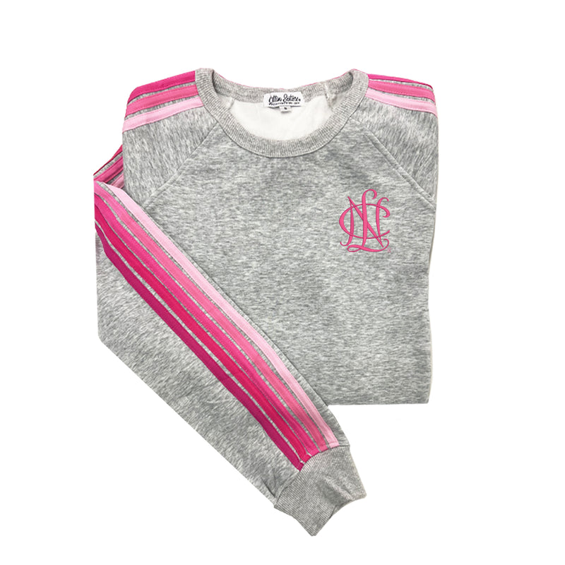 National Charity League Striped Crewneck Luxe Fleece Sweatshirt - NCL Pink Stripes