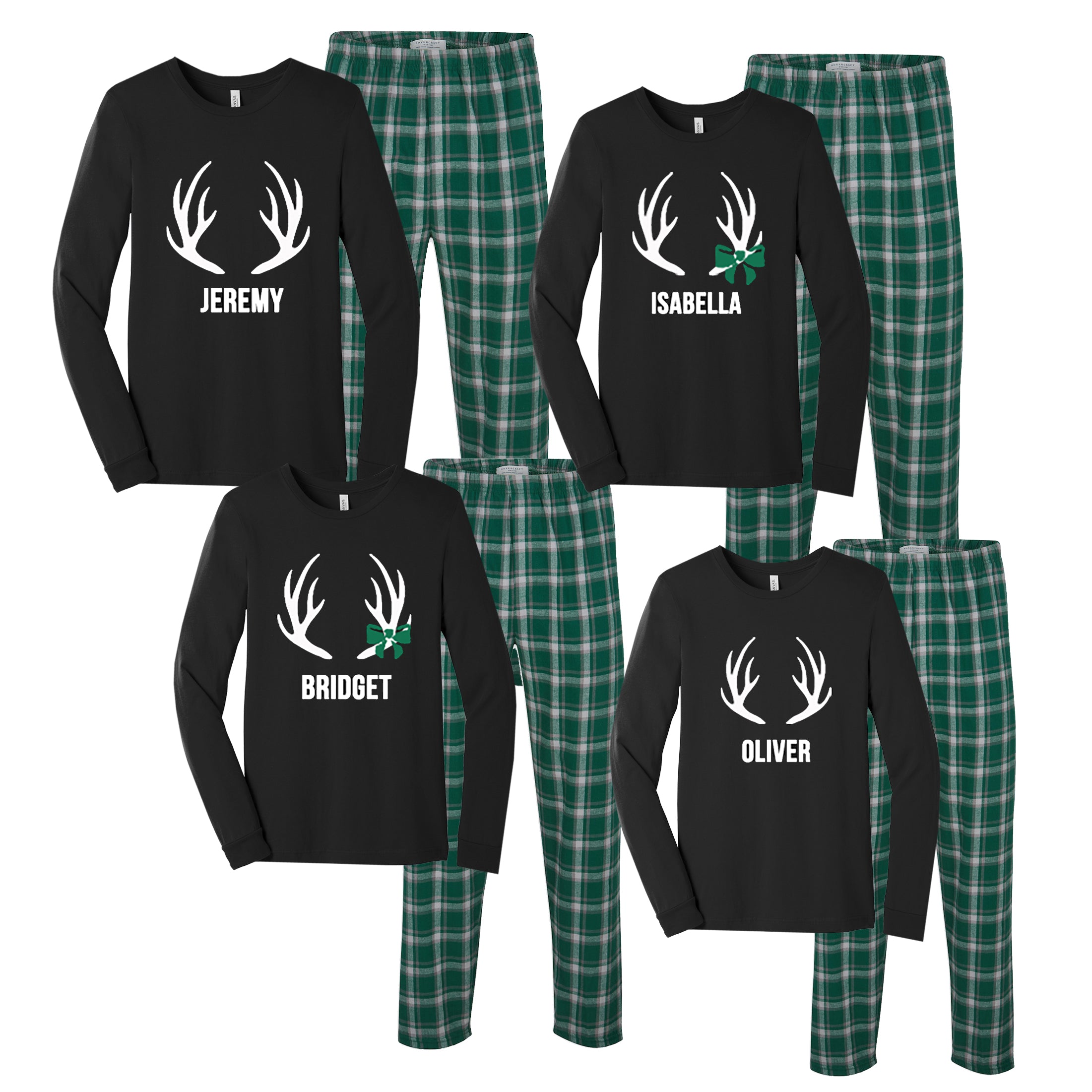 Personalized Christmas Antlers Matching Family Pajamas – Cotton