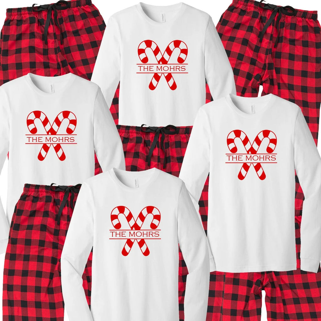 Personalized Plaid Christmas Tree Matching Family Pajama Set - Buffalo Plaid