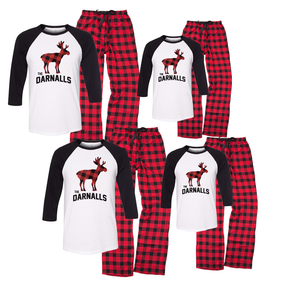 Personalized Plaid Christmas Tree Matching Family Pajama Set - Buffalo Plaid
